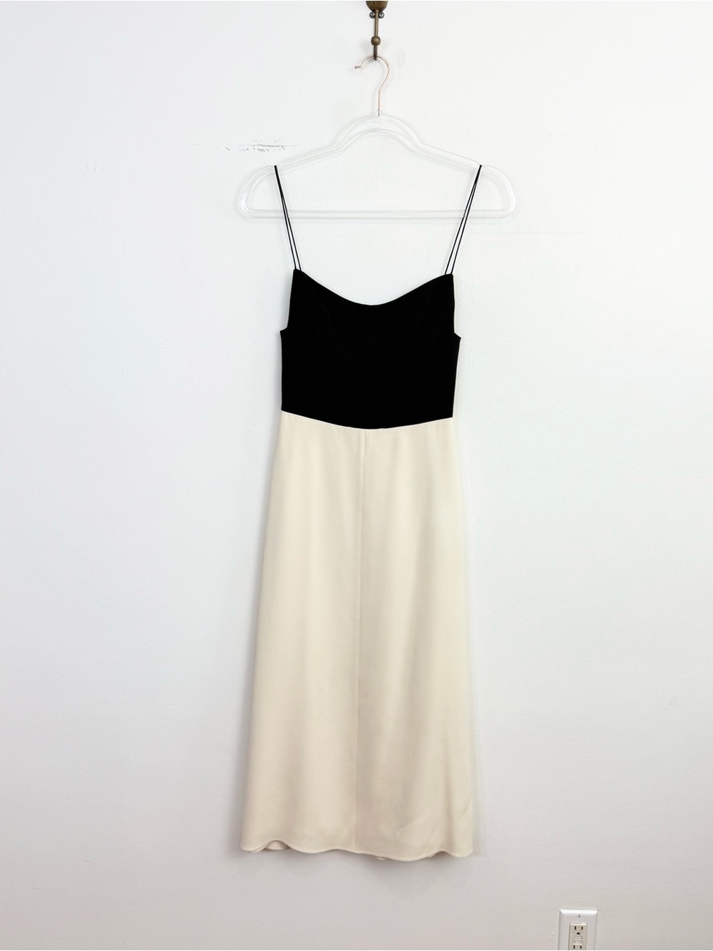 Narciso Rodriguez Silk Slip Dress Black Cream Colorblock Midi Minimalist 90s 38